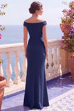 Sparkly Black Sheath Off the Shoulder Sequins Long Formal Dress with Slit