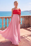 Pink Chiffon A Line One Shoulder Long Formal Dress