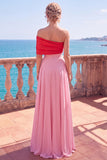 Pink Chiffon A Line One Shoulder Long Formal Dress