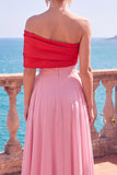 Pink Chiffon A Line One Shoulder Long Formal Dress