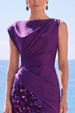Sparkly Black Sequin Sheath Bateau Neck Long Formal Dress with Slit