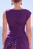 Sparkly Black Sequin Sheath Bateau Neck Long Formal Dress with Slit
