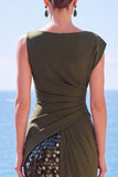 Sparkly Black Sequin Sheath Bateau Neck Long Formal Dress with Slit
