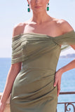 Sage Green Ruched Mermaid Off the Shoulder Long Formal Dress