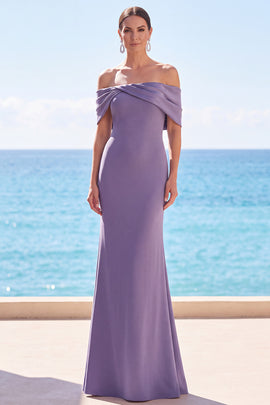 Grey Purple Mermaid Ruched Off the Shoulder Long Formal Dress