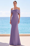 Grey Purple Mermaid Ruched Off the Shoulder Long Formal Dress