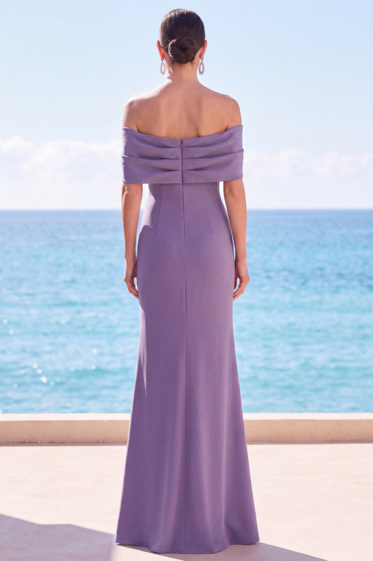 Grey Purple Mermaid Ruched Off the Shoulder Long Formal Dress