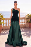 Dark Green Velvet Mermaid One Shoulder Ruched Long Formal Dress