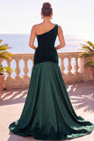 Dark Green Velvet Mermaid One Shoulder Ruched Long Formal Dress