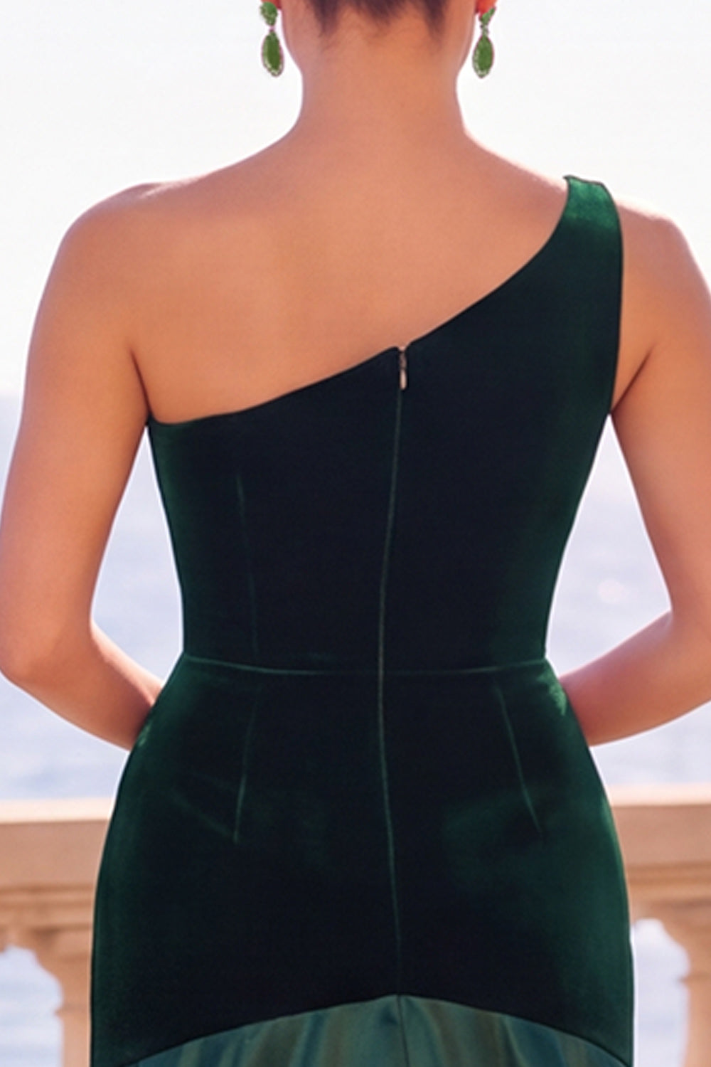 Dark Green Velvet Mermaid One Shoulder Ruched Long Formal Dress