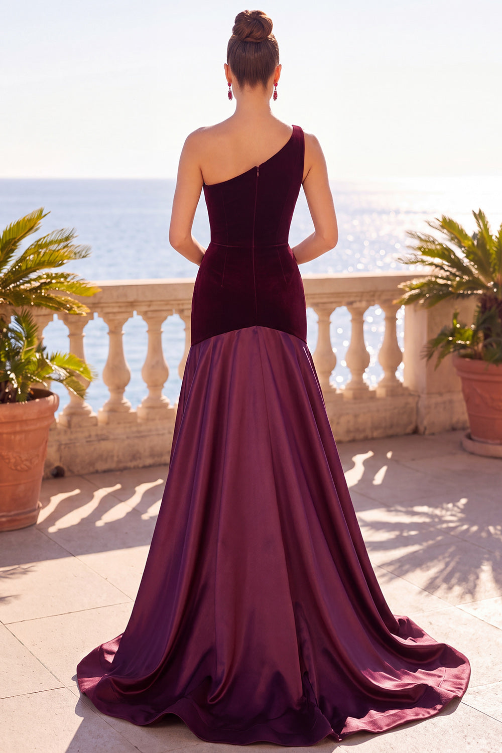 Dark Green Velvet Mermaid One Shoulder Ruched Long Formal Dress