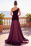 Dark Green Velvet Mermaid One Shoulder Ruched Long Formal Dress