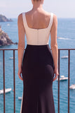 Black Champagne Satin Mermaid Square Neck Long Formal Dress