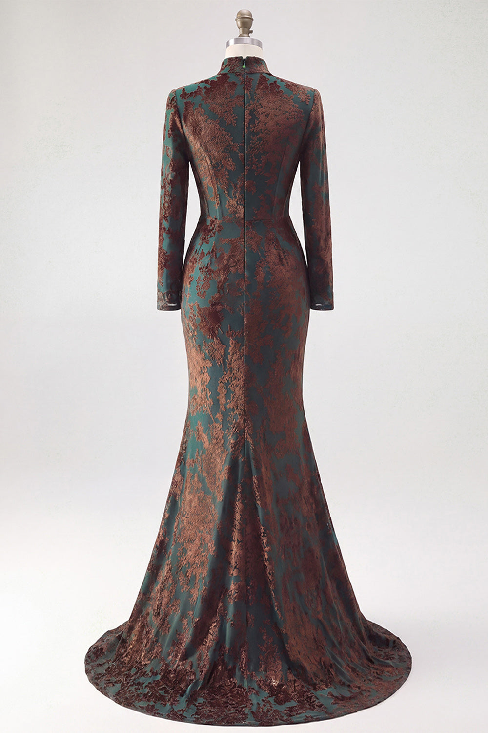 Dark Green Floral Corset Mermaid Long Sleeves Velvet Holiday Dress with Slit