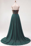 Dark Green Corset Floral Sheath Long Velvet Holiday Dress with Cape
