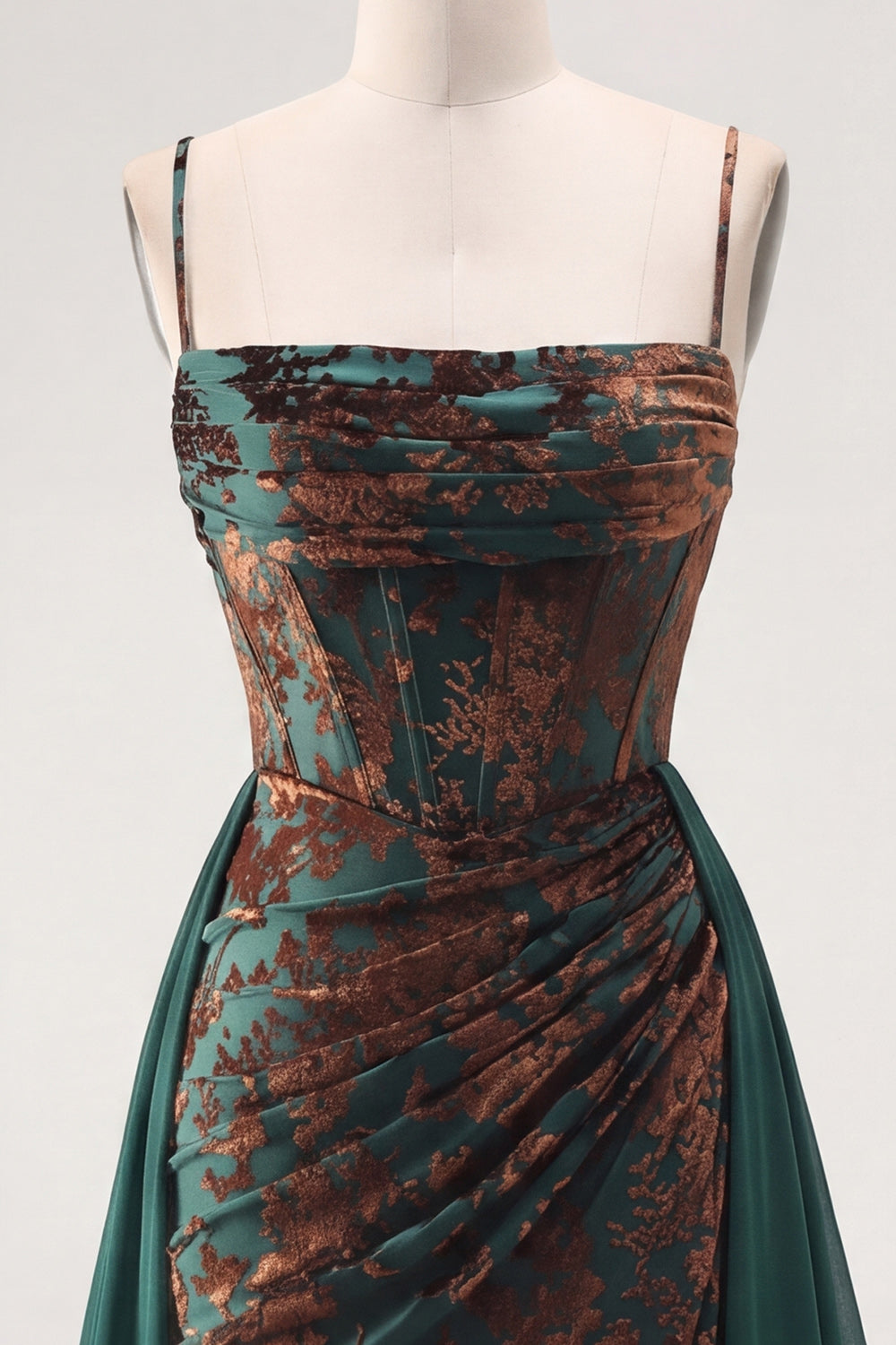 Dark Green Corset Floral Sheath Long Velvet Holiday Dress with Cape