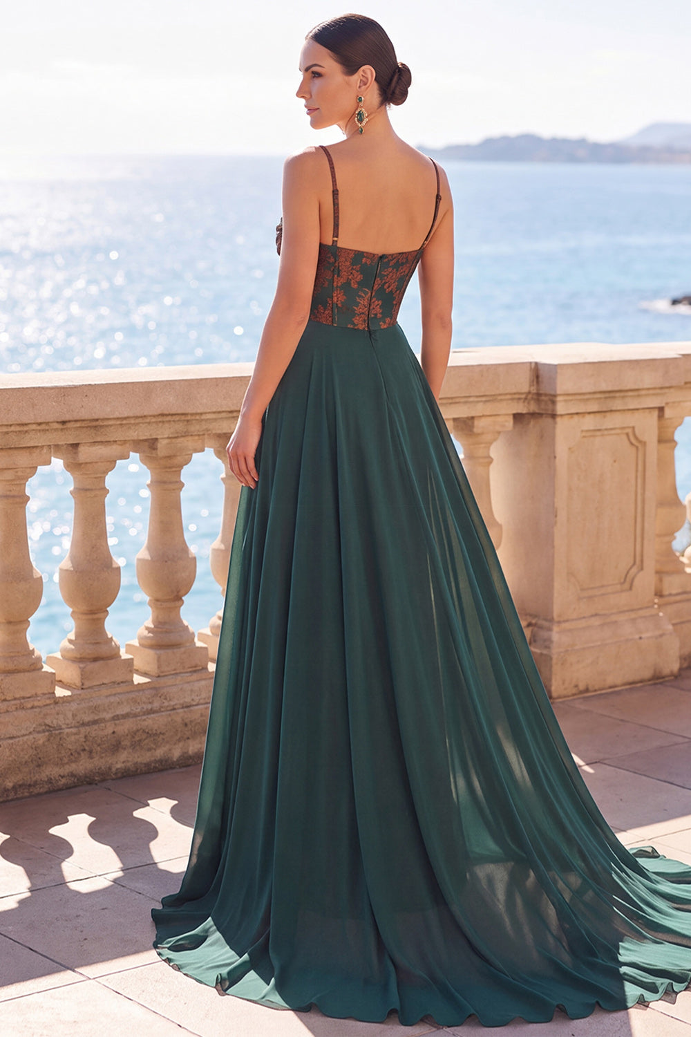 Dark Green Corset Floral Sheath Long Velvet Holiday Dress with Cape