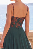 Dark Green Corset Floral Sheath Long Velvet Holiday Dress with Cape