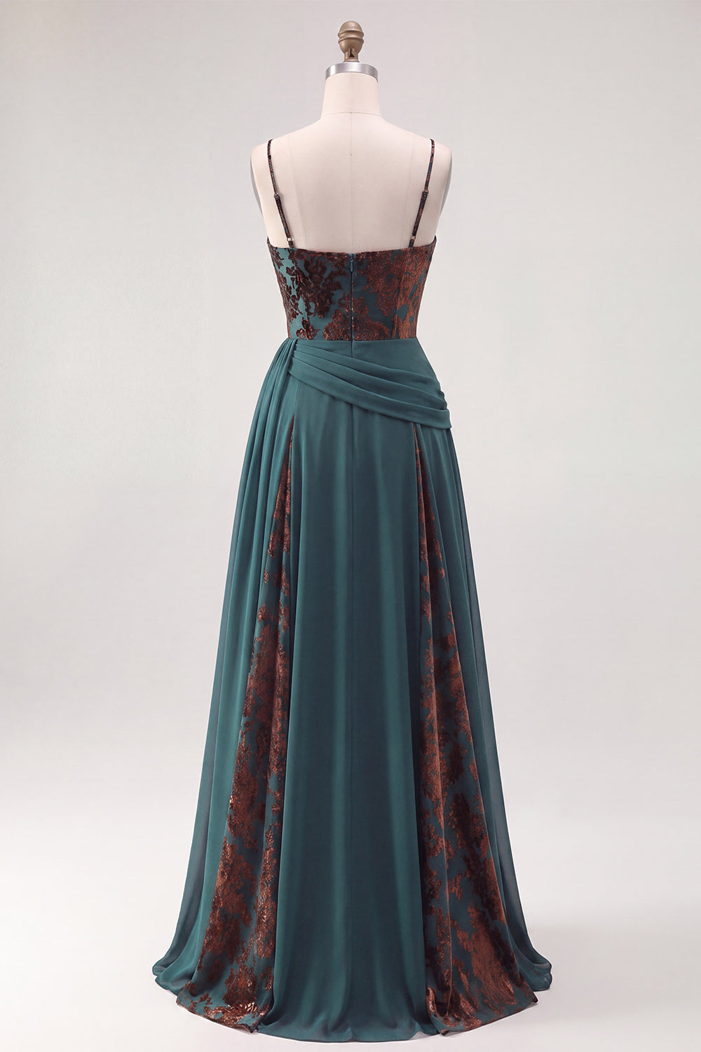 Dark Green Floral A Line Ruched Corset Long Velvet Holiday Dress