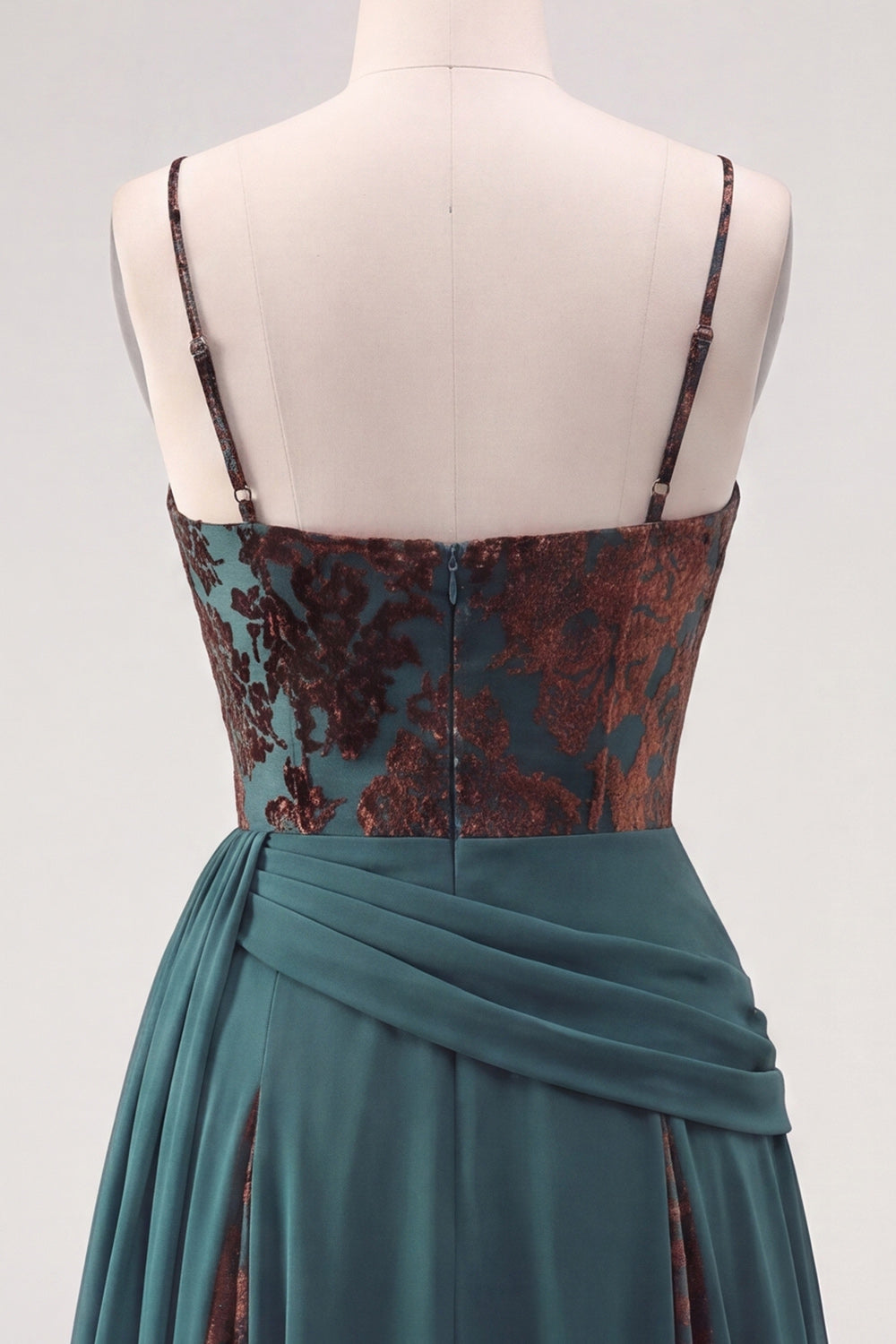 Dark Green Floral A Line Ruched Corset Long Velvet Holiday Dress