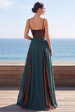 Dark Green Floral A Line Ruched Corset Long Velvet Holiday Dress