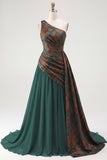 Dark Green A Line One Shoulder Ruched Long Velvet Holiday Dress