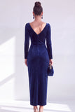 Burgundy Velvet Cowl Neck Ruched Maxi Holiday Dress with Sleeves