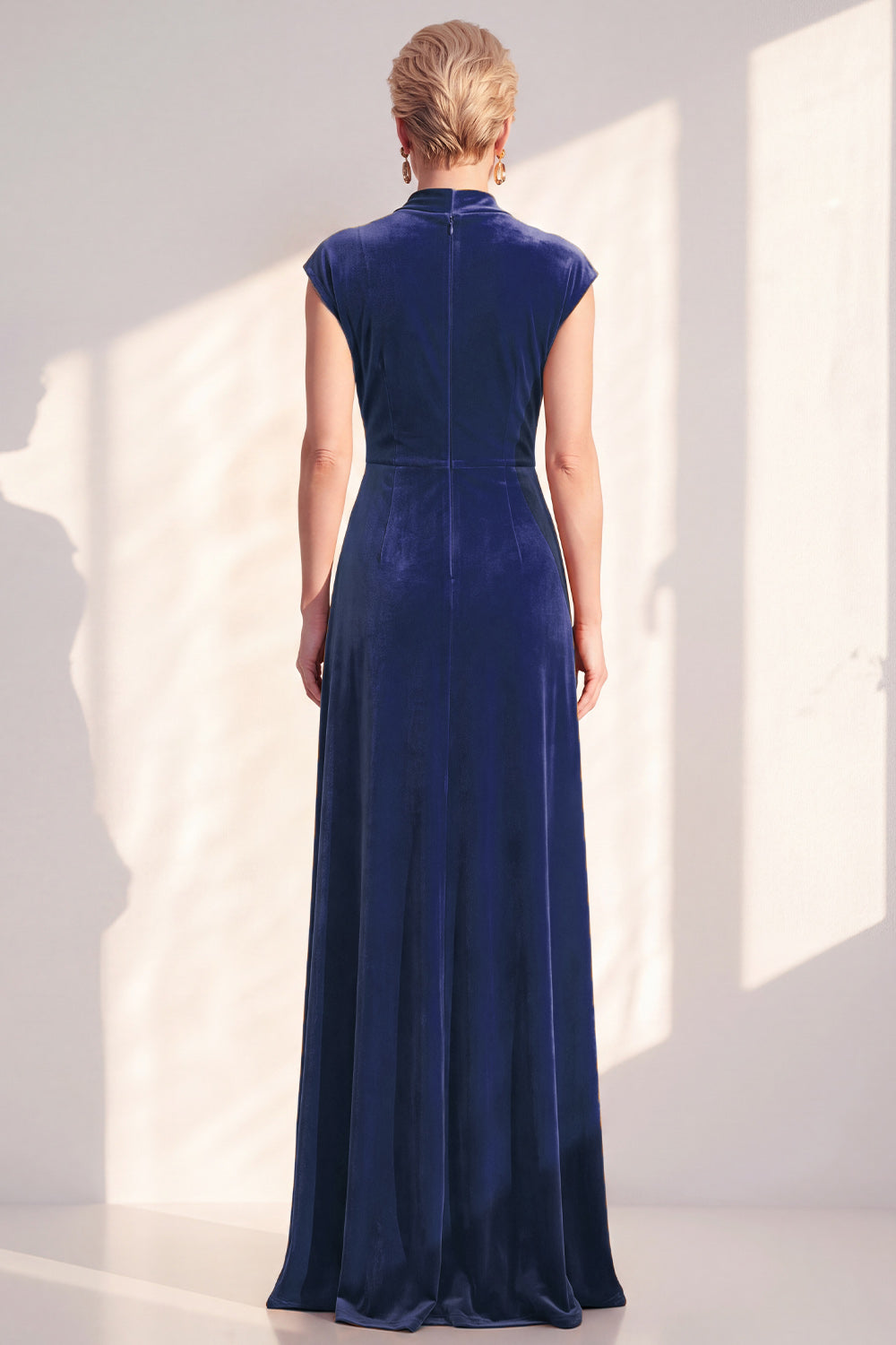 Dark Blue Velvet Sheath V-Neck Ruched Long Holiday Dress
