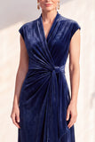 Dark Blue Velvet Sheath V-Neck Ruched Long Holiday Dress