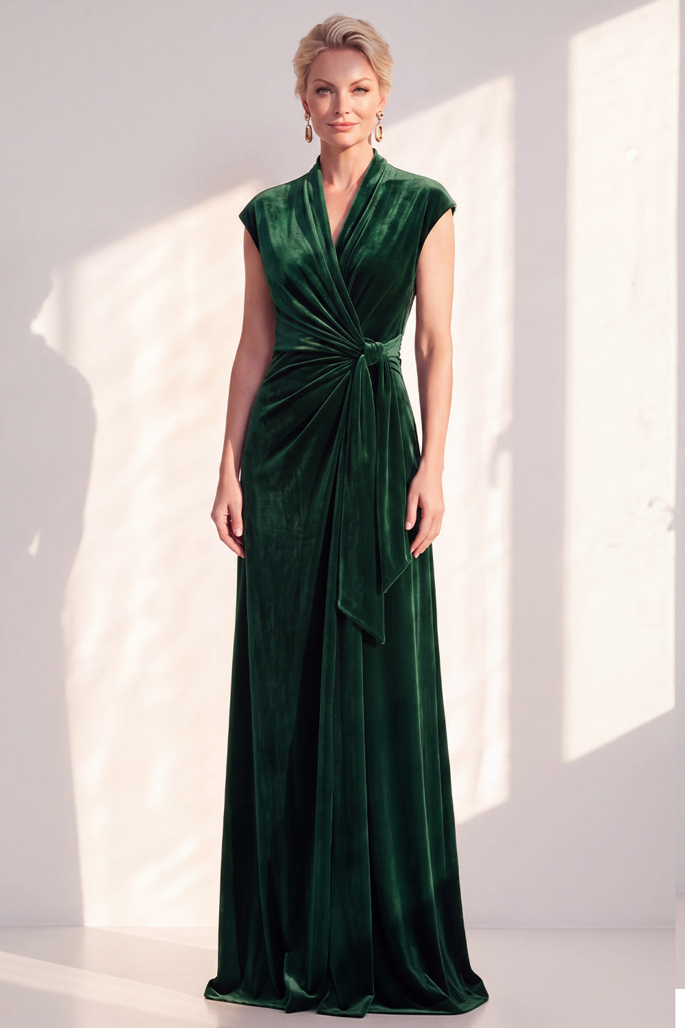 Dark Blue Velvet Sheath V-Neck Ruched Long Holiday Dress