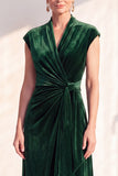 Dark Blue Velvet Sheath V-Neck Ruched Long Holiday Dress