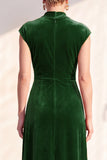 Dark Blue Velvet Sheath V-Neck Ruched Long Holiday Dress