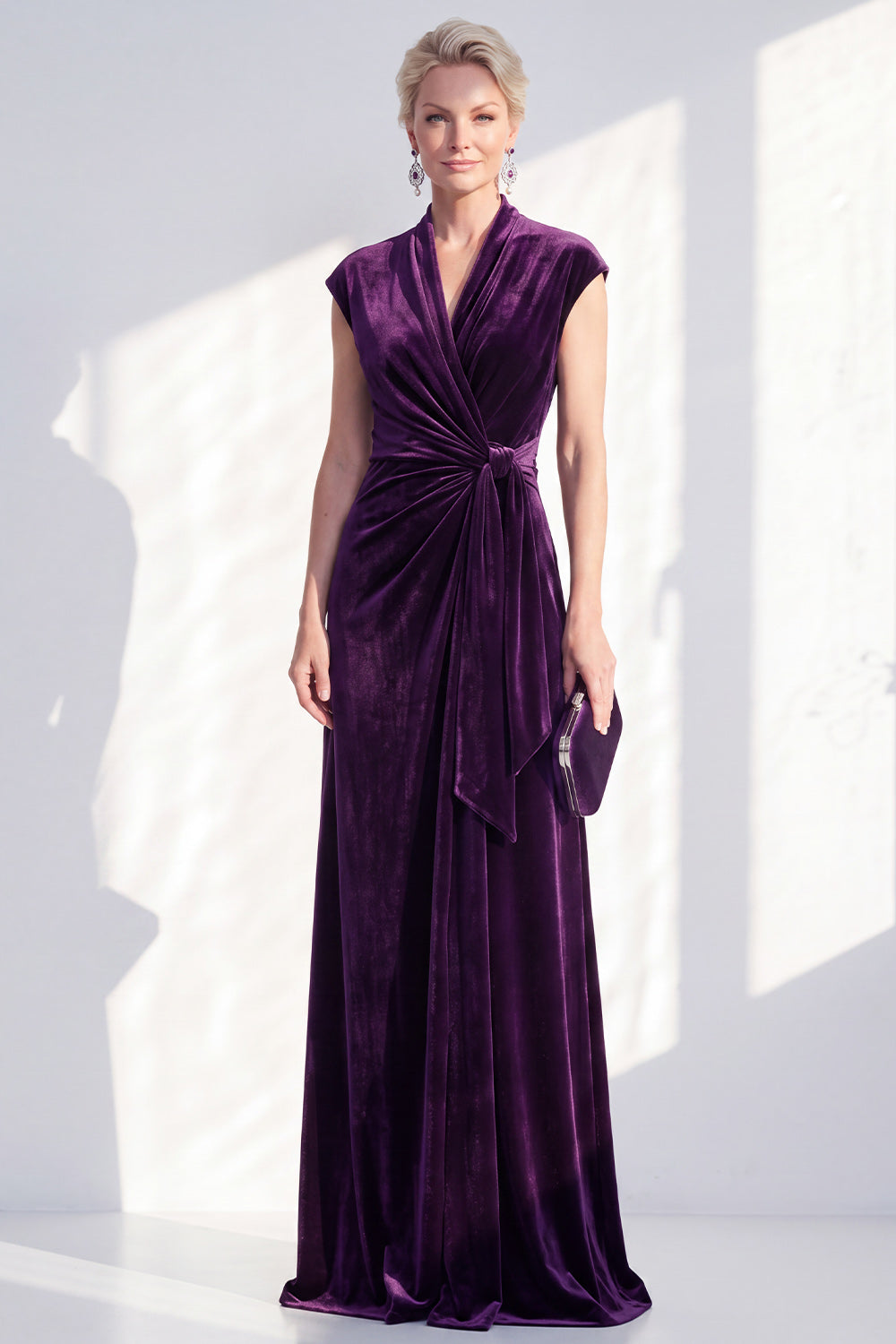 Dark Blue Velvet Sheath V-Neck Ruched Long Holiday Dress