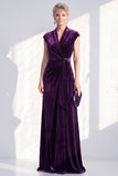 Dark Blue Velvet Sheath V-Neck Ruched Long Holiday Dress
