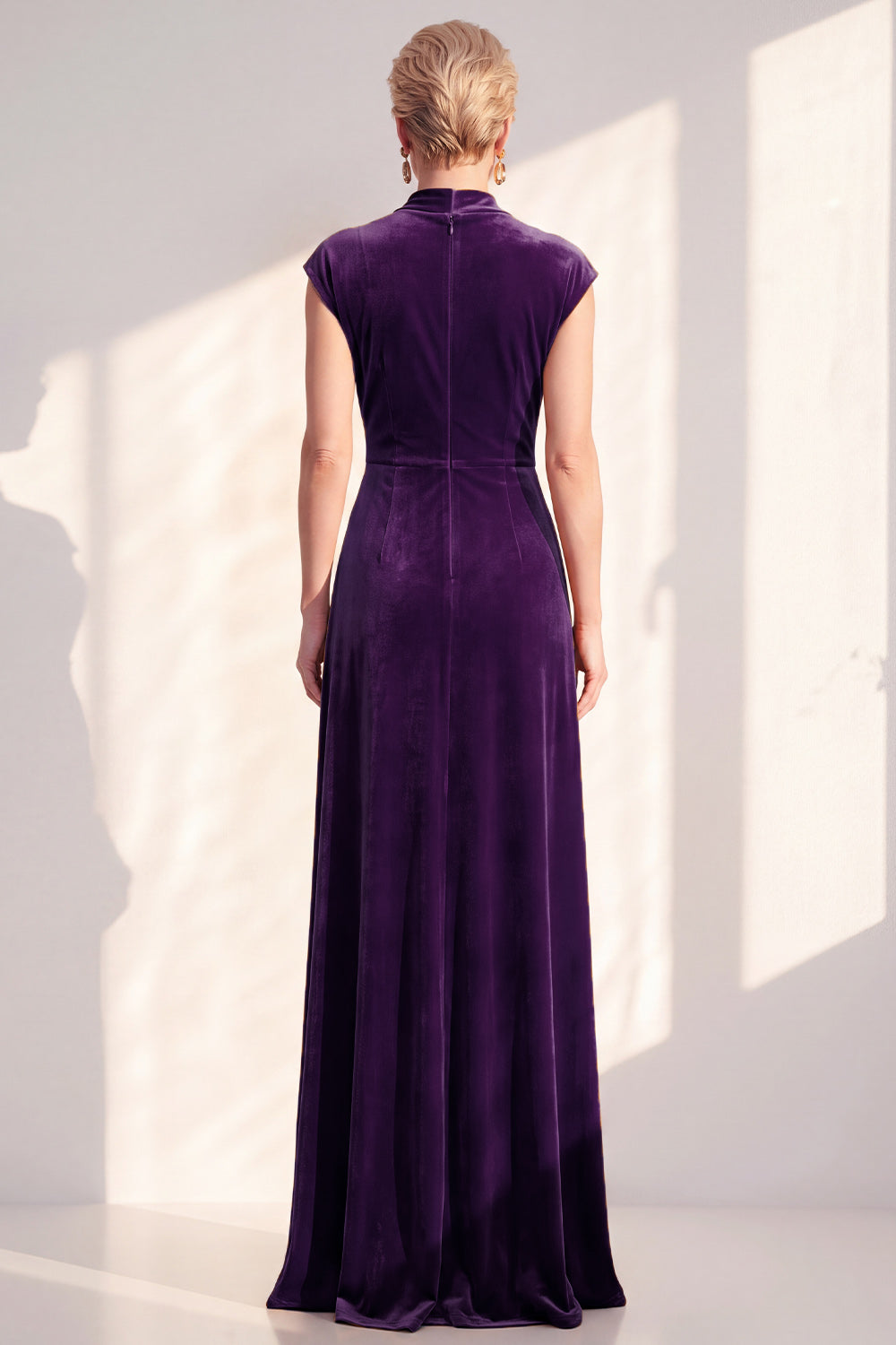 Dark Blue Velvet Sheath V-Neck Ruched Long Holiday Dress