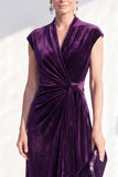 Dark Blue Velvet Sheath V-Neck Ruched Long Holiday Dress