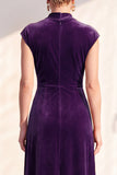 Dark Blue Velvet Sheath V-Neck Ruched Long Holiday Dress