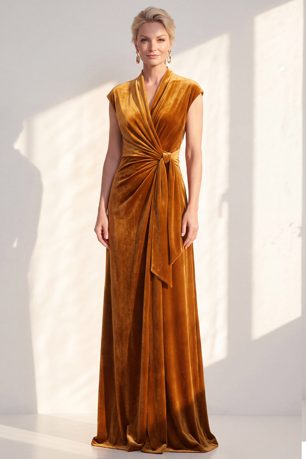 Dark Blue Velvet Sheath V-Neck Ruched Long Holiday Dress