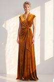 Dark Blue Velvet Sheath V-Neck Ruched Long Holiday Dress