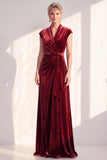 Dark Blue Velvet Sheath V-Neck Ruched Long Holiday Dress