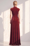 Dark Blue Velvet Sheath V-Neck Ruched Long Holiday Dress