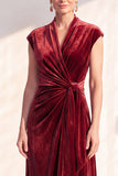 Dark Blue Velvet Sheath V-Neck Ruched Long Holiday Dress
