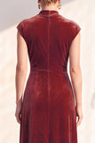 Dark Blue Velvet Sheath V-Neck Ruched Long Holiday Dress