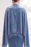 Blue Velvet Mermaid High Neck Beaded Long Holiday Dress with Cape