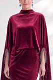 Blue Velvet Mermaid High Neck Beaded Long Holiday Dress with Cape
