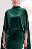 Blue Velvet Mermaid High Neck Beaded Long Holiday Dress with Cape
