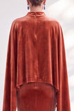 Blue Velvet Mermaid High Neck Beaded Long Holiday Dress with Cape