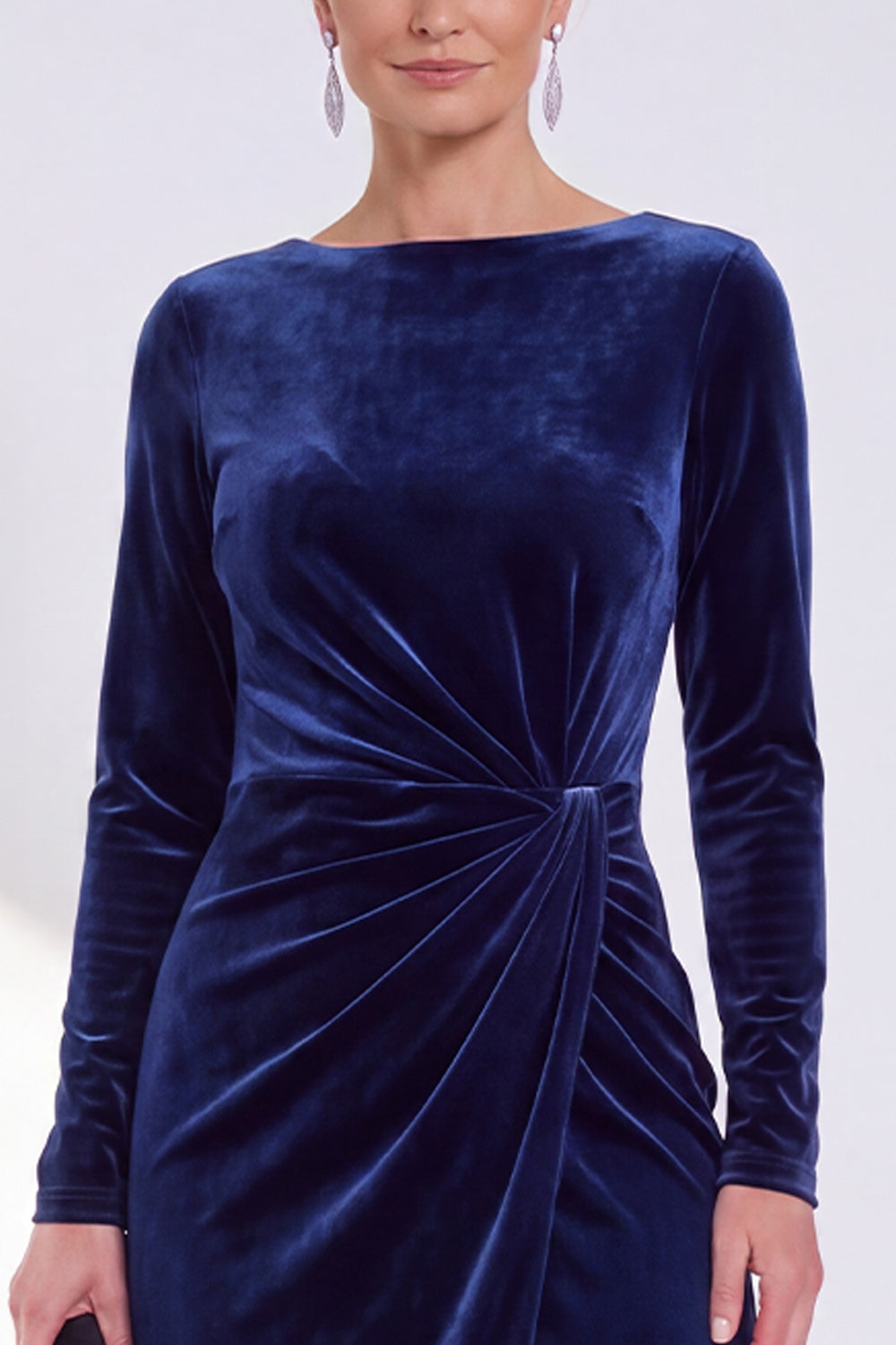 Burgundy Velvet Bateau Neck Ruched Midi Holiday Dress with Sleeves