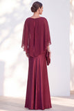 Blue Satin Mermaid Boat Neck Long Mother Of the Bride Dress with Cape