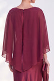Blue Satin Mermaid Boat Neck Long Mother Of the Bride Dress with Cape